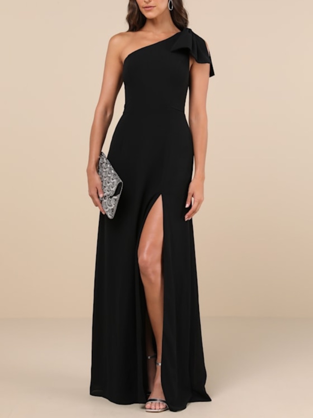 Lulus Simply Brilliant Black One-shoulder Bow Maxi Dress - Size XL
